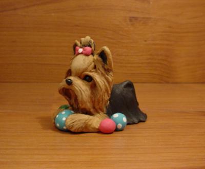 Original Yorkie Yorkshire Terrier Ball Dog Sculpture Claydogz Mandyo OOAK