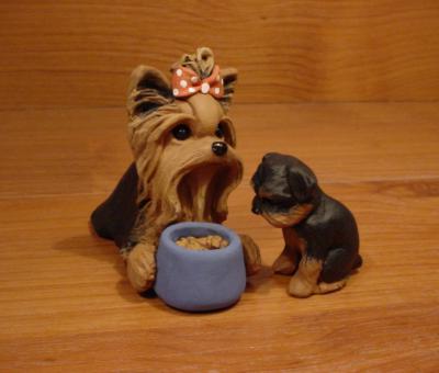 Original Yorkie Yorkshire Terrier Food Puppy Dog Sculpture Claydogz Mandyo OOAK
